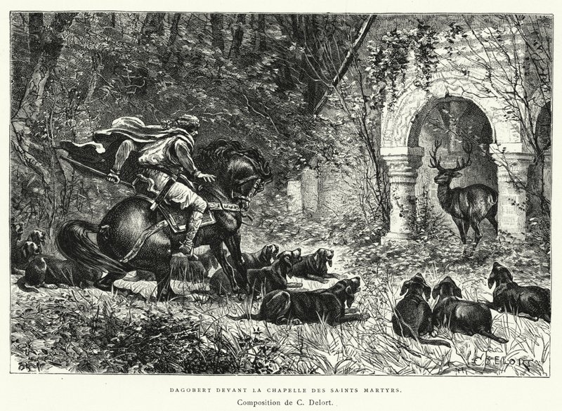 Dagobert framför de heliga martyrernas kapell (gravyr) av Charles Edouard Delort