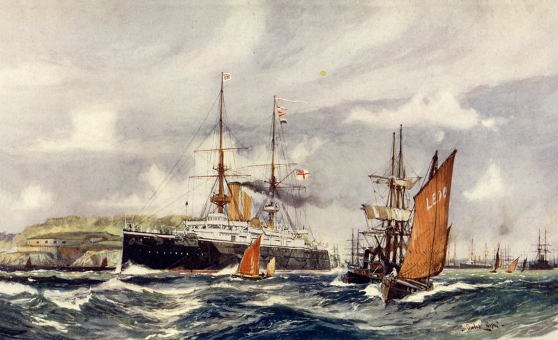HMS Formidable i Plymouth Sound av Charles Edward Dixon