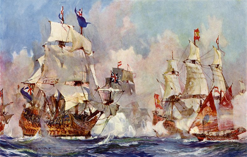 Prins George vid slaget vid Malaga, 1704 av Charles Edward Dixon