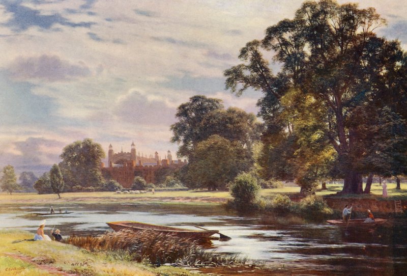 Fjärran vy över Eton College (färglitografi) av Charles Edward Johnson