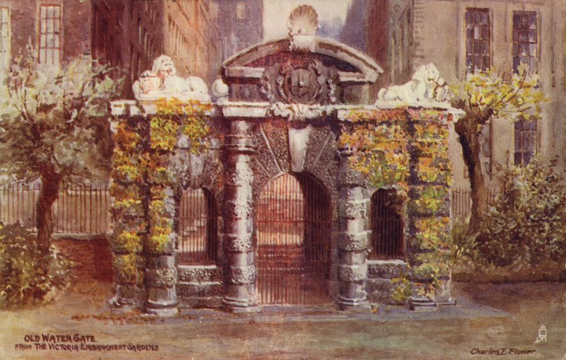 Old Water Gate från Victoria Embankment Gardens i London av Charles Edwin Flower