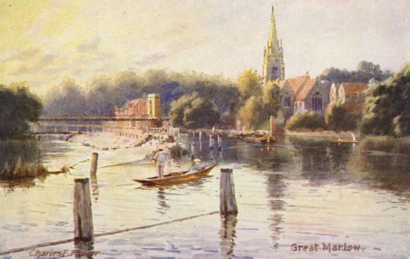 Floden Themsen: Great Marlow (färglitografi) av Charles Edwin Flower