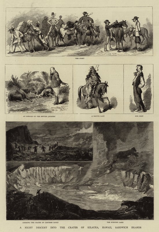 En nattnedstigning i kratern i Kilauea, Hawaii, Sandwichöarna av Charles Edwin Fripp