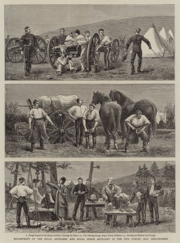 Lägret av Royal Artillery och Royal Horse Artillery i New Forest, Hay, Breconshire av Charles Edwin Fripp