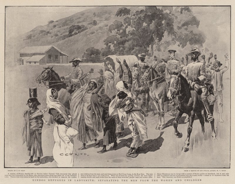 Hinduflyktingar i Ladysmith, separerar männen från kvinnorna och barnen. av Charles Edwin Fripp