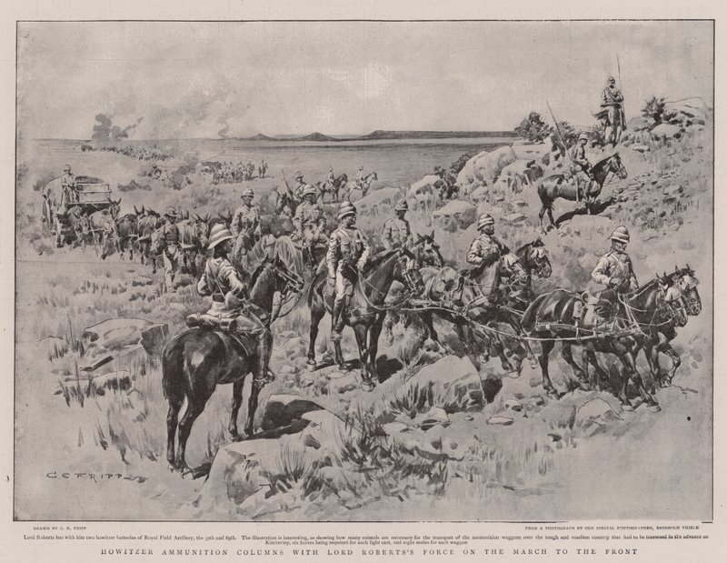 Haubits ammunitionskolonner med Lord Roberts styrka på frontens marsch av Charles Edwin Fripp