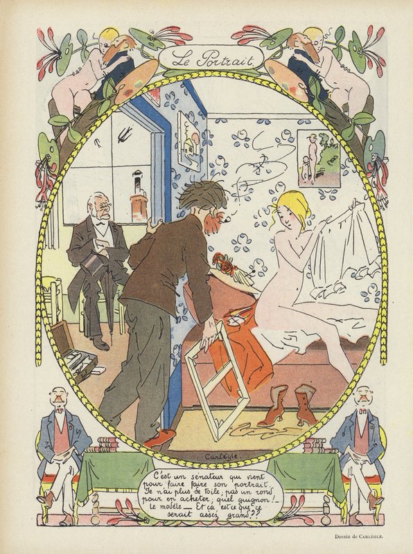 Porträttet. Illustration för Le Rire av Charles Emile Egli