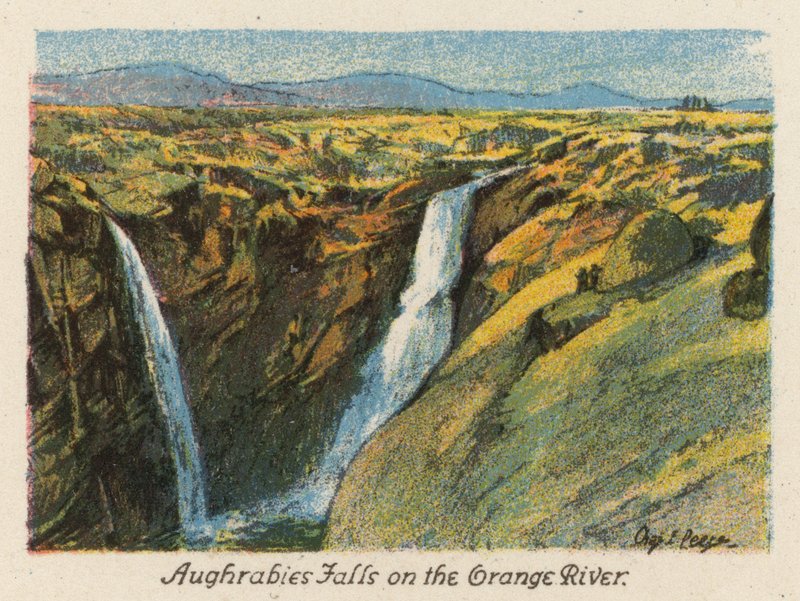 Sydafrika: Aughrabies Falls vid Orangefloden (färglitografi) av Charles Ernest Peers