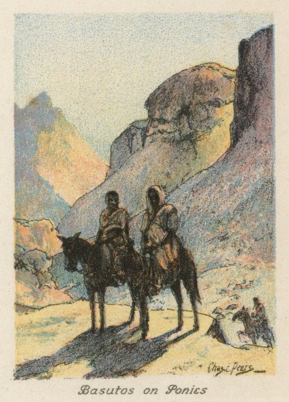 Sydafrika: Basutos på ponnyer (färglitografi) av Charles Ernest Peers