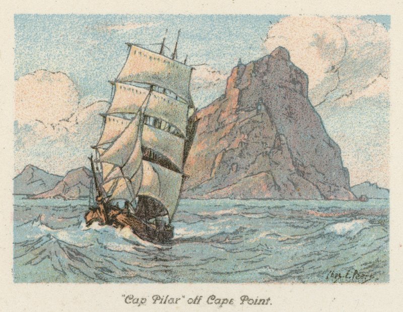 Sydafrika: "Cap Pilar" utanför Cape Point (färglitografi) av Charles Ernest Peers
