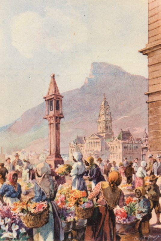 Sydafrika: Flower Sellers, Capetown (färglitografi) av Charles Ernest Peers