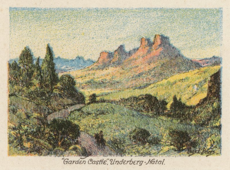 Sydafrika: "Garden Castle", Underberg, Natal (färglitografi) av Charles Ernest Peers