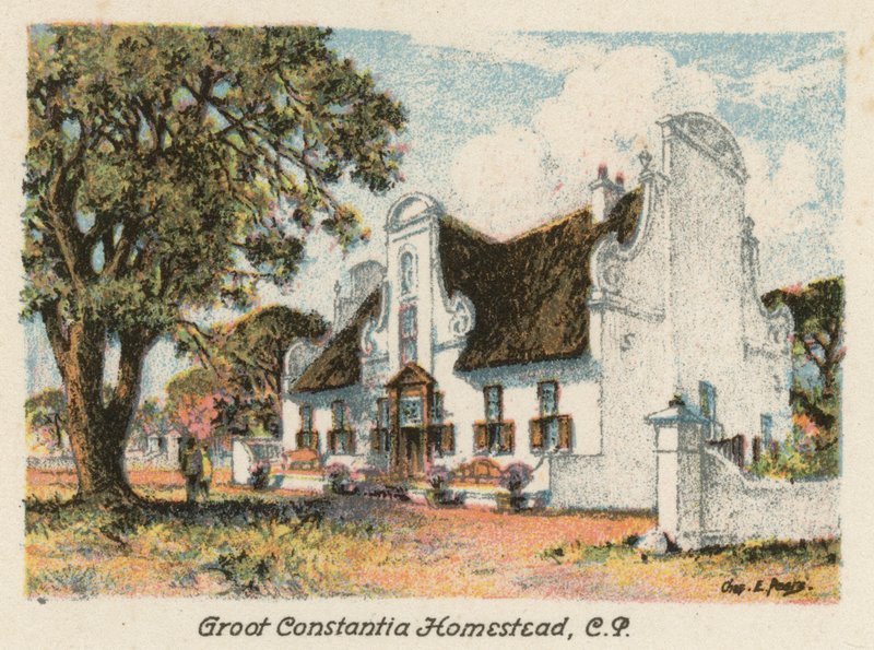Sydafrika: Groot Constantia Homestead, CP (färglitografi) av Charles Ernest Peers