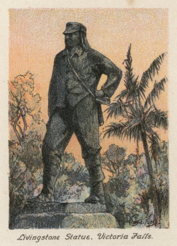 Sydafrika: Livingstone-statyn, Victoriafallen (färglitografi) av Charles Ernest Peers