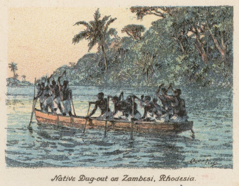 Sydafrika: Infödingarnas grävskopa vid Zambesi, Rhodesia (färglitografi) av Charles Ernest Peers