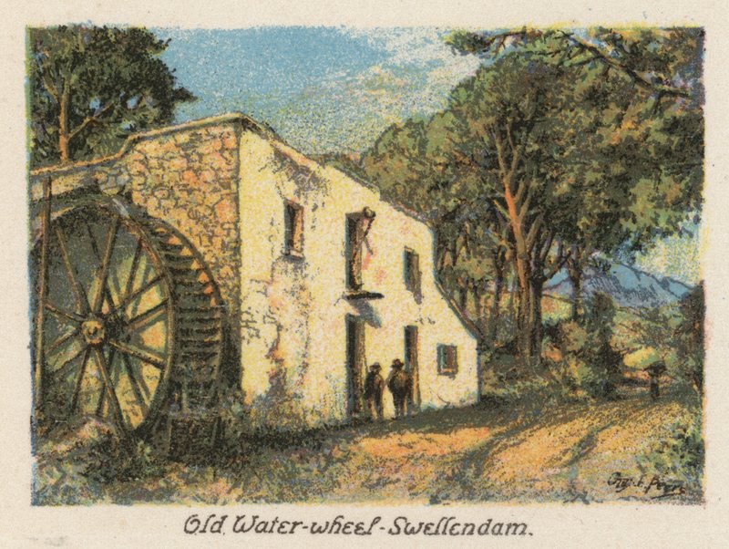 Sydafrika: Gamla vattenhjulet, Swellendam (färglitografi) av Charles Ernest Peers