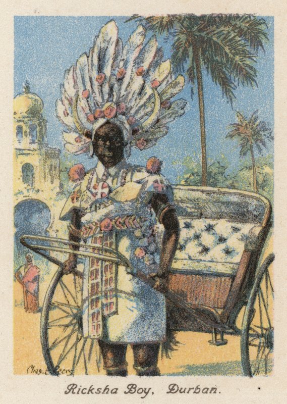 Sydafrika: Ricksha Boy, Durban (färglitografi) av Charles Ernest Peers