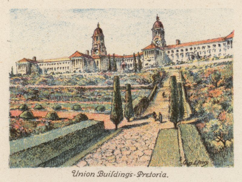 Sydafrika: Union Buildings, Pretoria (färglitografi) av Charles Ernest Peers