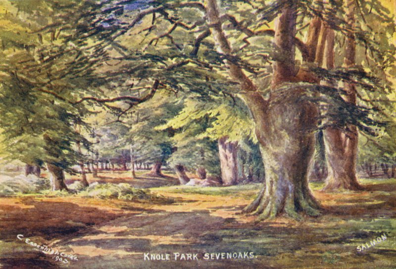 Knole House: Bokträd i parken (färglitografi) av Charles Essenhigh Corke