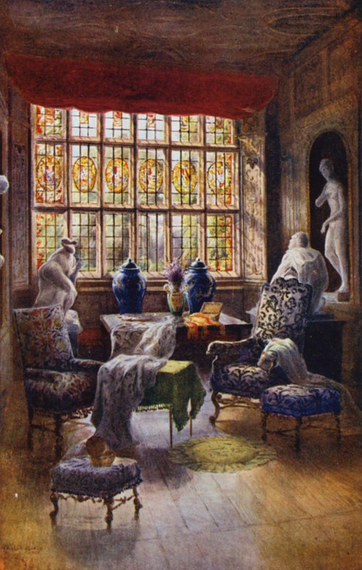 Knole House: Cartoon Gallery, fönster (färglitografi) av Charles Essenhigh Corke