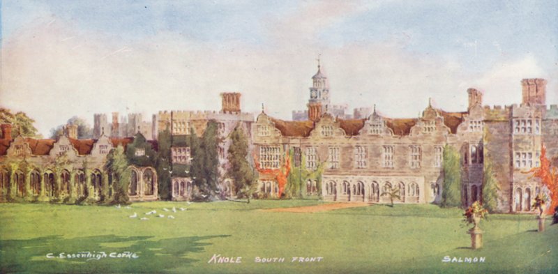 Knole House: Södra framsidan (färglitografi) av Charles Essenhigh Corke