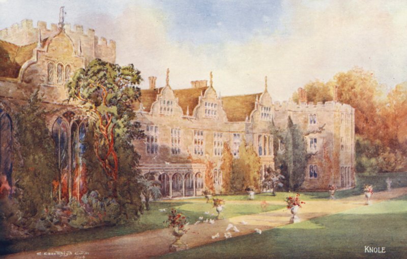 Knole House: Södra framsidan, mot öster (färglitografi) av Charles Essenhigh Corke