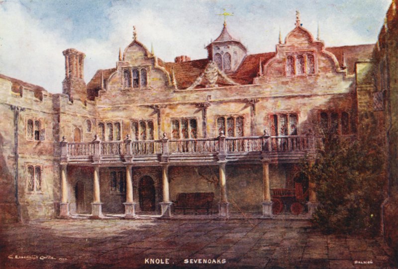 Knole House: Stone Court (färglitografi) av Charles Essenhigh Corke