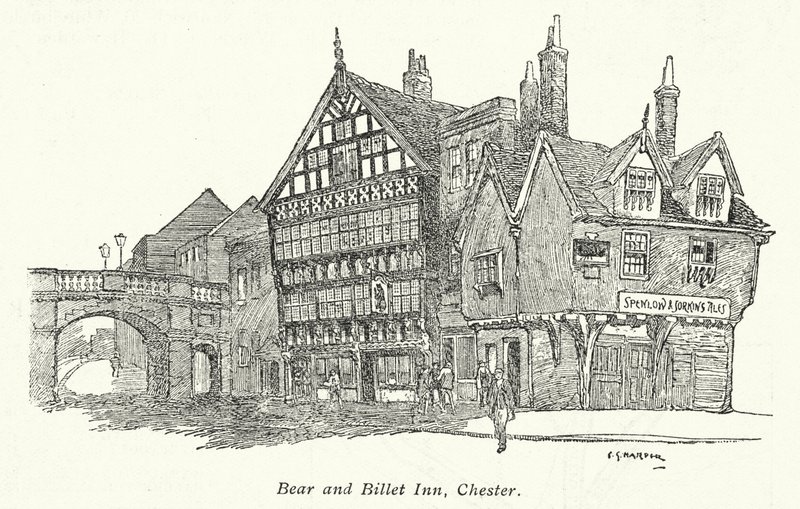 Bear and Billet Inn, Chester (litografi) av Charles George Harper