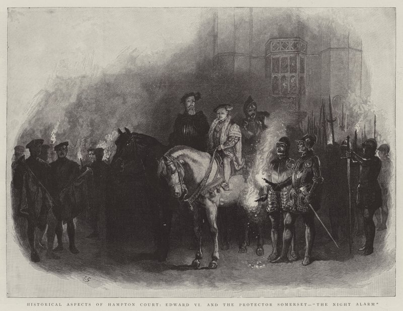Historiska aspekter av Hampton Court, Edward VI och beskyddaren Somerset, The Night Alarm av Charles Green