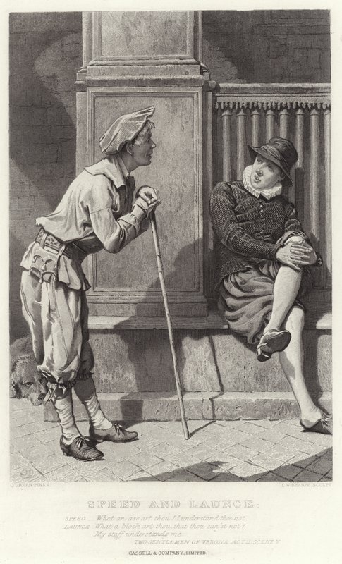 Speed and Launce, Two Gentlemen of Verona, Akt II, Scene V av Charles Green