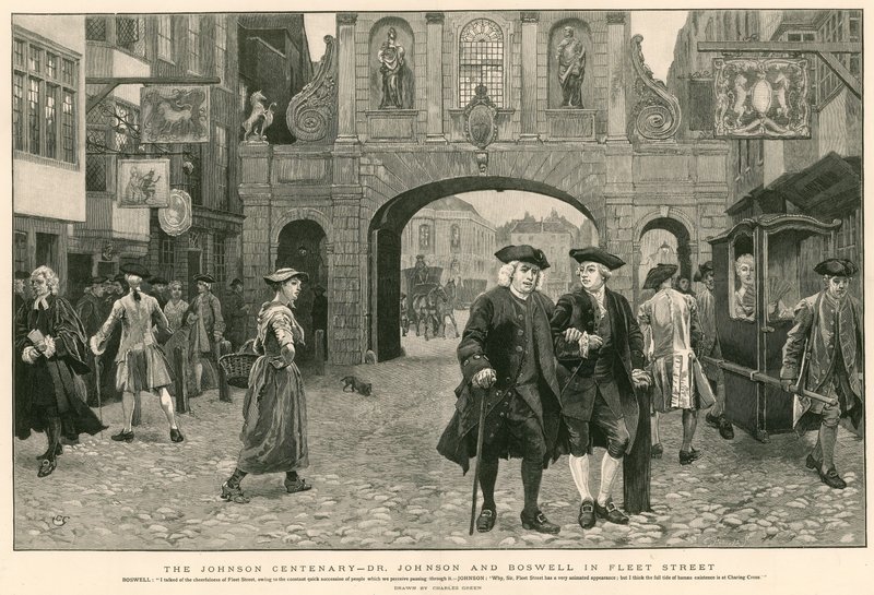 The Johnson Centenary: Dr Johnson och Boswell i Fleet Street (gravyr) av Charles Green