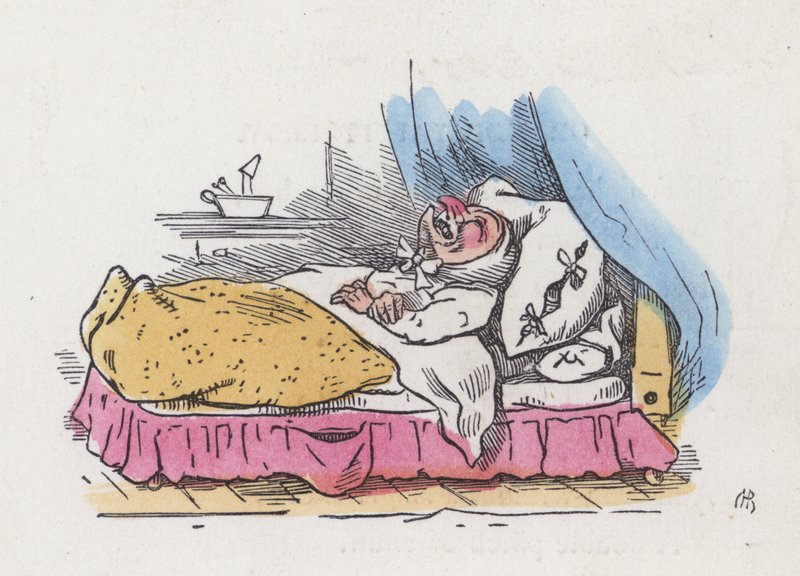 Farfar i sin säng (färgad gravyr) av Charles Henry (after) Bennett