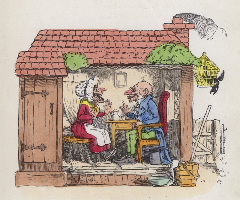 Man får sin fru att skratta (färgad gravyr) av Charles Henry (after) Bennett