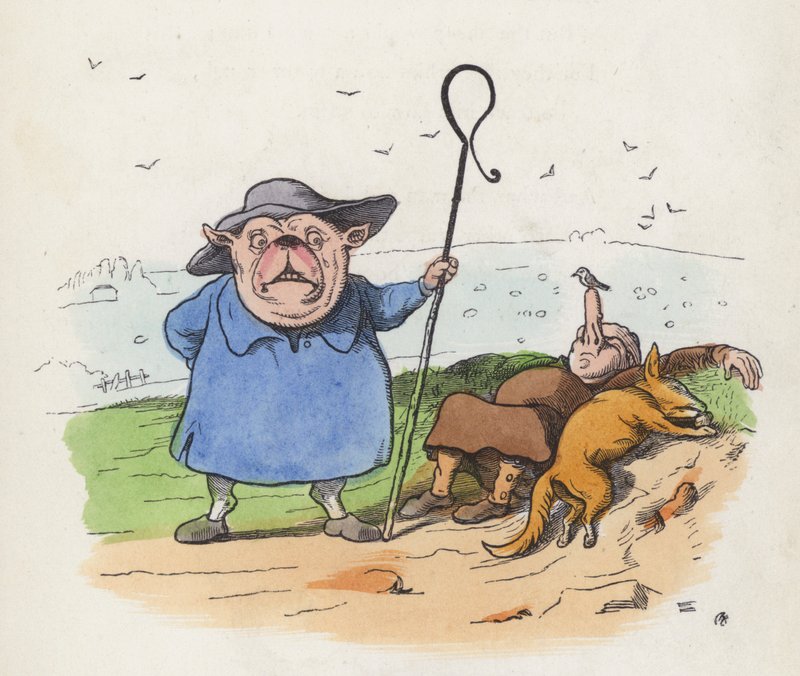 Den lata herden (färgad gravyr) av Charles Henry (after) Bennett