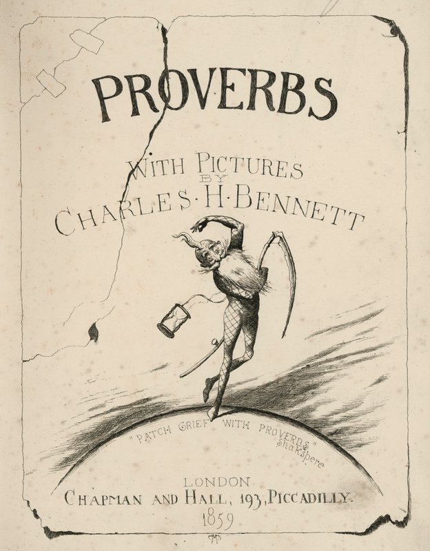 Titelsidesillustration för Proverbs with Pictures av Charles H Bennett (gravyr) av Charles Henry (after) Bennett