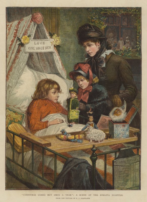 Julen kommer bara en gång om året, en scen på Evelina Hospital (chromolitho) av Charles J. Staniland