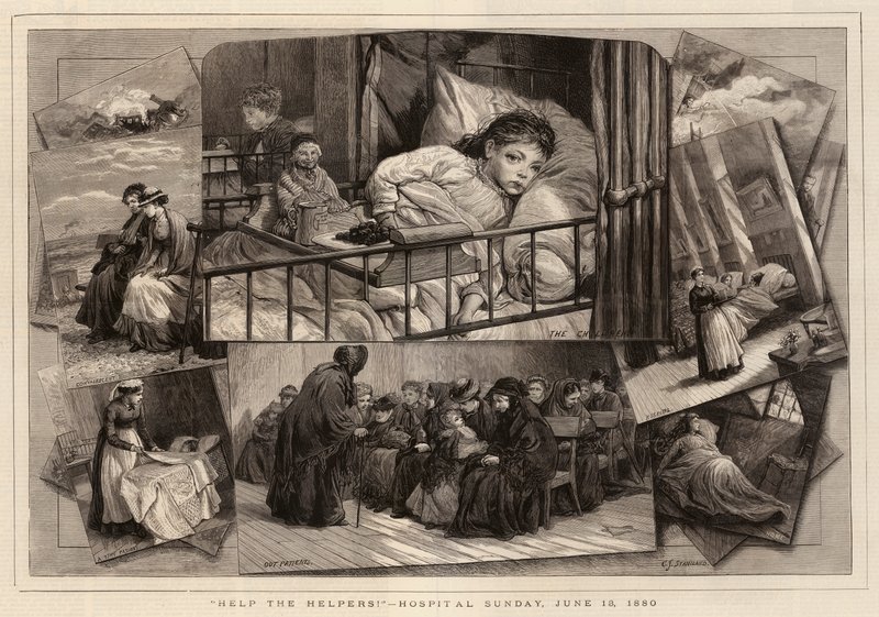 Hjälp hjälparna!, Sjukhussöndag, 13 juni 1880 av Charles J. Staniland