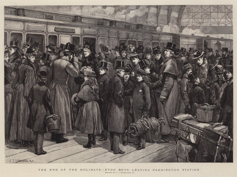 The End of the Holidays, Eton Boys lämnar Paddington Station av Charles J. Staniland