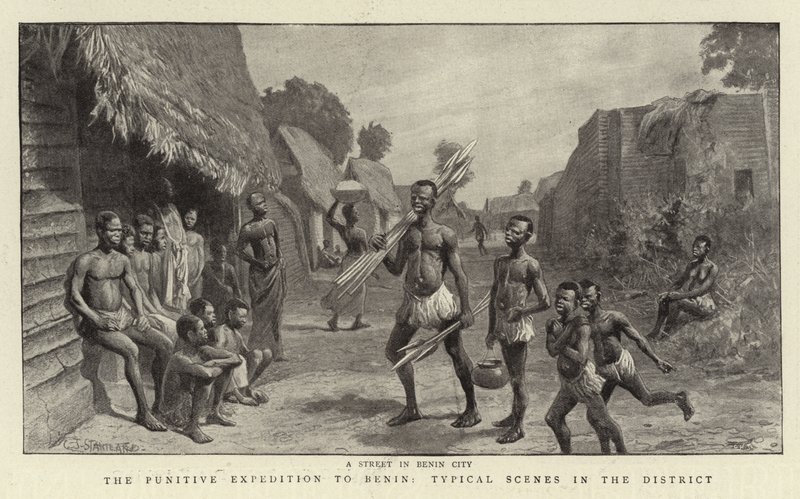 Straffexpeditionen till Benin, typiska scener i distriktet av Charles J. Staniland