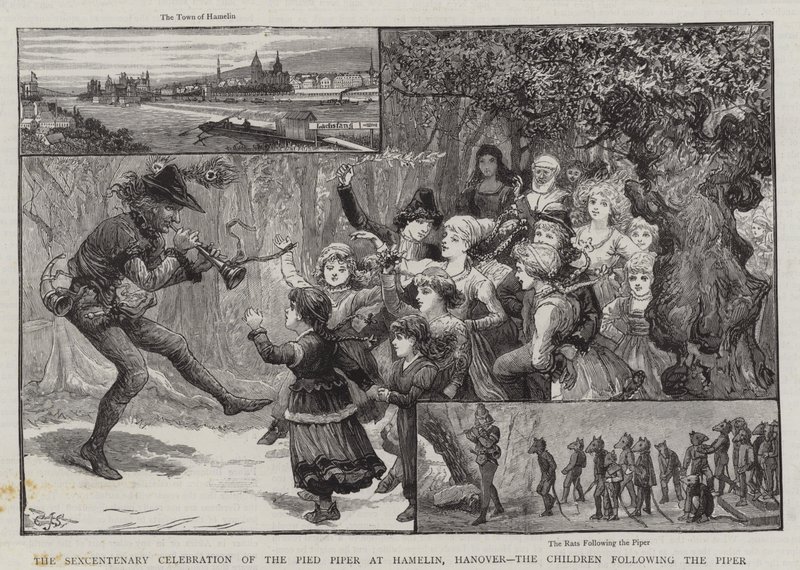 Sexhundraårsjubileet av Råttfångaren i Hameln, Hannover, barnen efter Råttfångaren av Charles J. Staniland