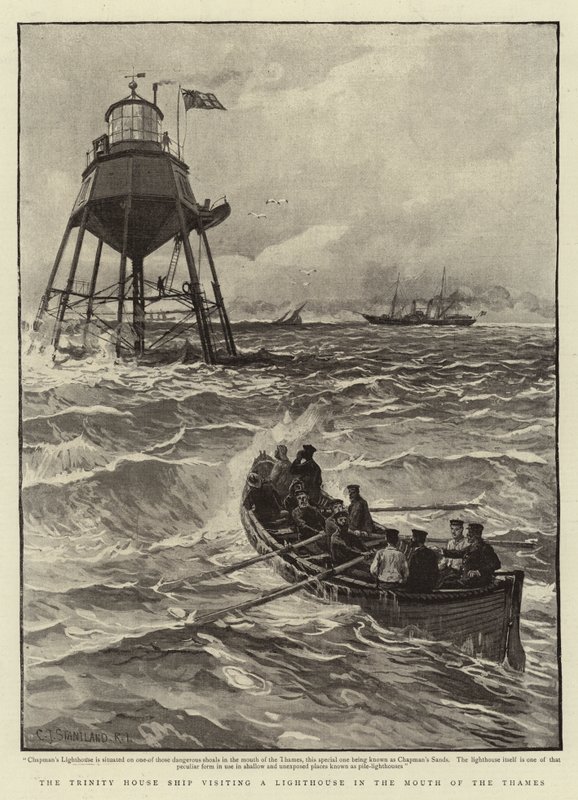 The Trinity House Ship besöker en fyr i Themsens mynning av Charles J. Staniland