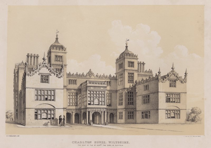 Charlton House, Wiltshire, säte för den höge ärade Earl of Suffolk (färg litho) av Charles James Richardson