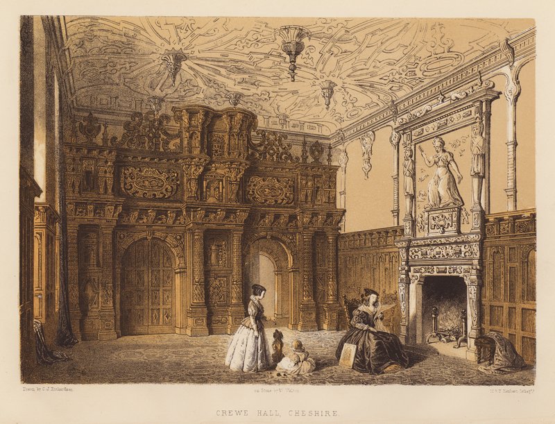 Crewe Hall, Cheshire (akvatint) av Charles James Richardson