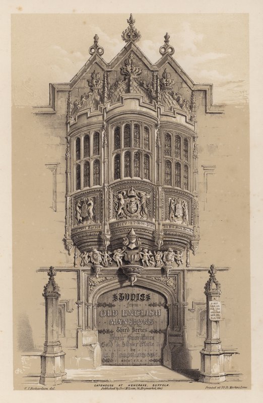 Frontispice för Old English Mansions, Third Series, av C J Richardson (färg litho) av Charles James Richardson