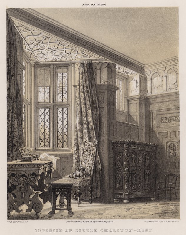 Interiör på Little Charlton, Kent (färg litho) av Charles James Richardson