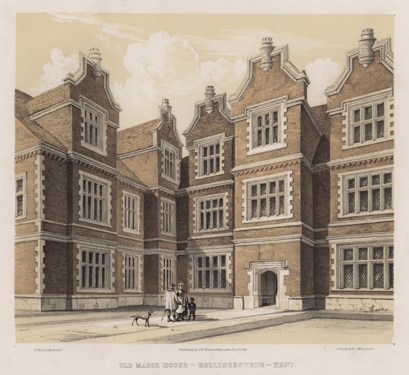 Gammal herrgård, Hollingbourne, Kent (färg litho) av Charles James Richardson
