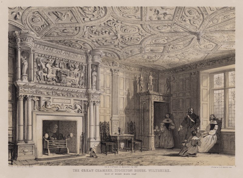 Den stora kammaren, Stockton House, Wiltshire, säte för Henry Biggs (färg litho) av Charles James Richardson
