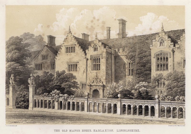 Den gamla herrgården, Harlaxton, Lincolnshire (färg litho) av Charles James Richardson