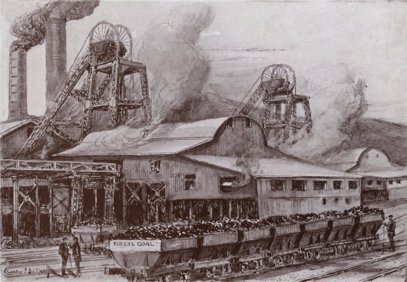 En walesisk kolgruva (litho) av Charles John de (after) Lacy