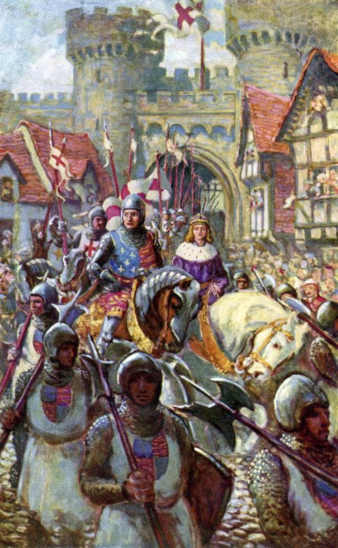 Edward V rider in i London med hertig Richard av Charles John de (after) Lacy